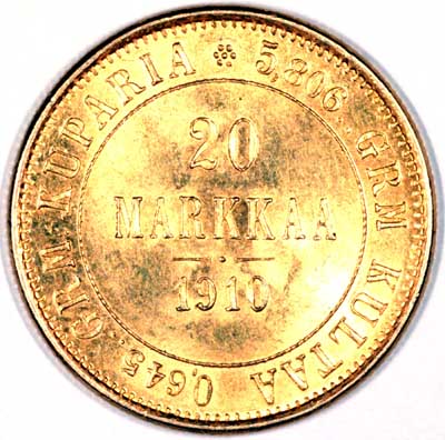 Reverse of Finnish 20 Marka of 1910