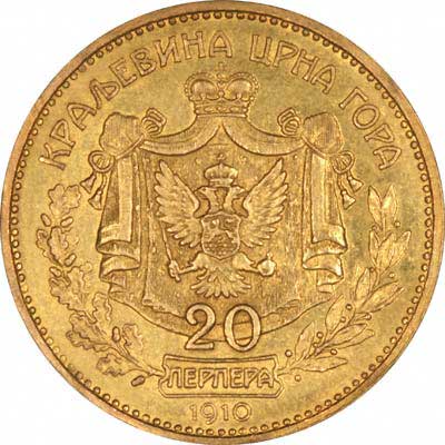 Reverse of 1910 Montenegrin 20 Perpera