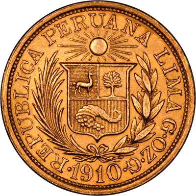 Reverse of 1910 Peru Gold Libra