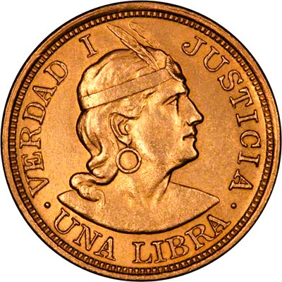 Obverse of 1910 Peru Gold Libra