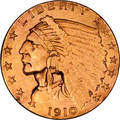 Obverse of 1910 American Gold Quarter Eagle