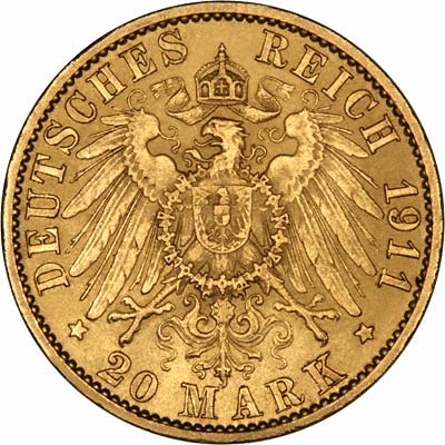 Reverse of German 20 Marks of 1911