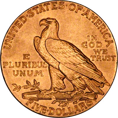 Reverse of 1911 American Five Dollar Gold Coin