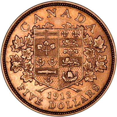 Reverse of 1912 Canadian Gold Five Dollars