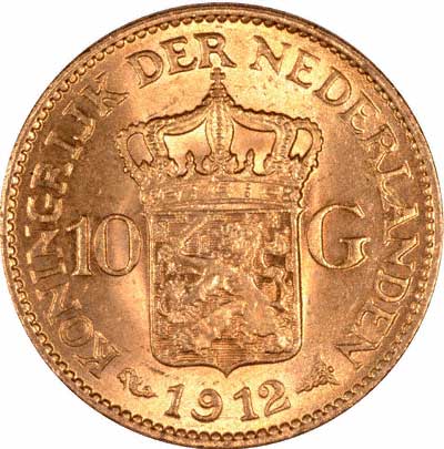 Reverse of Dutch 10 Guilder of 1912