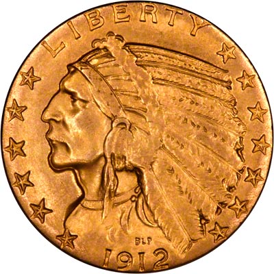 Obverse of 1912  American Five Dollar Gold Coin
