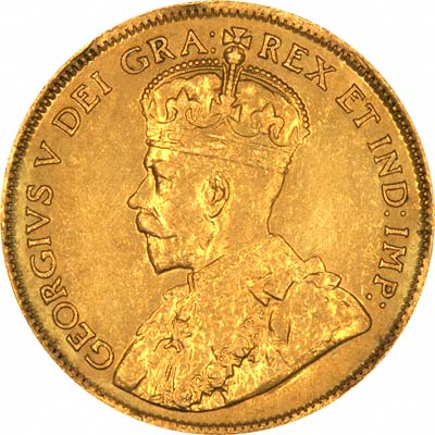 Obverse of 1913 Canadian Gold Five Dollars