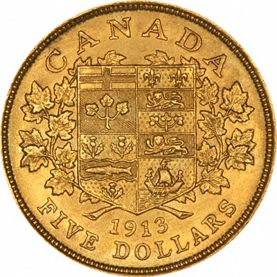 Reverse of 1913 Canadian Gold Five Dollars