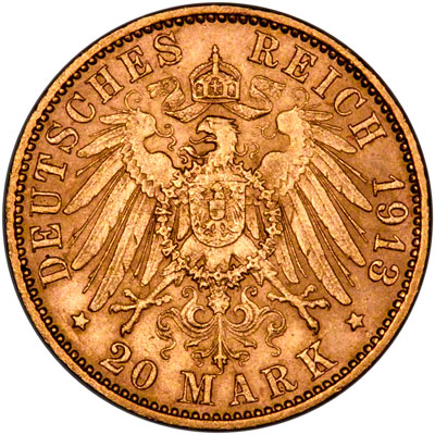 Reverse of German 20 Marks of 1913