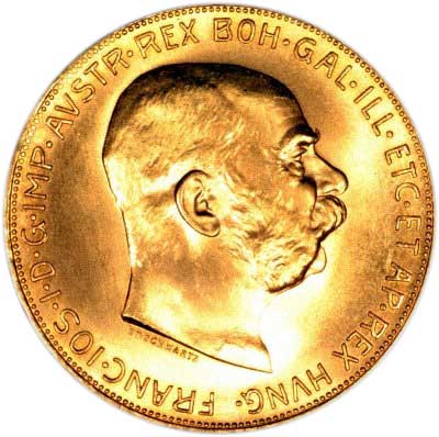 Obverse of 1915 Austrian Gold 100 Coronas