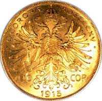 Reverse of 1915 Austrian Gold 100 Coronas