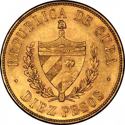 Patria Y Libertad on Reverse of 1915 10 Pesos Gold