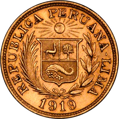 Reverse of 1919 Peru Gold Libra