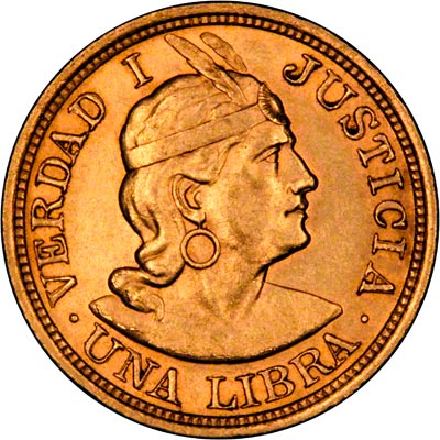 Obverse of 1919 Peru Gold Libra