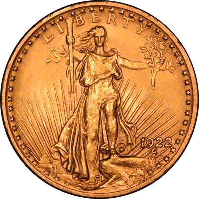 Obverse of 1922 American Gold Double Eagle