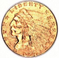 Obverse of 1925 American Gold Quarter Eagle
