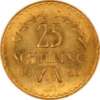 Reverse of 1926 Austrian Gold 25 Schillings