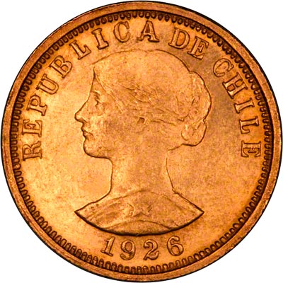 Obverse of 1926 Chilean 50 Pesos