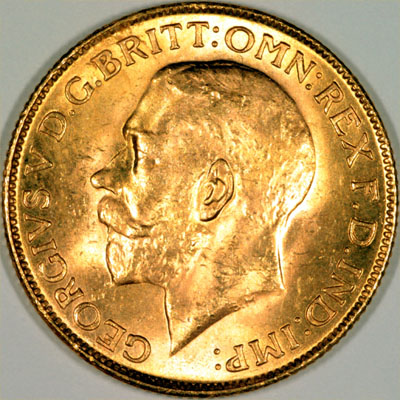 Obverse of 1928 Pretoria South Africa Mint Gold Sovereign