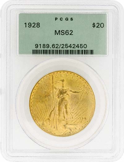 St. Gaudens Standing Liberty Obverse Design on an American Gold Double Eagle of 1928
