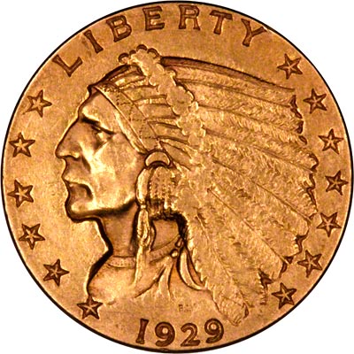 Obverse of 1929 American Gold Quarter Eagle