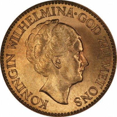 Obverse of 1932 Netherlands Gold 10 Guilder