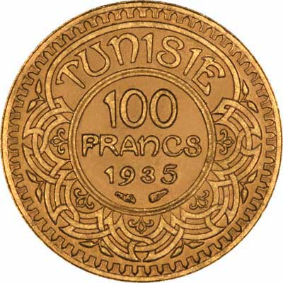 Reverse of 1935 Tunisian 100 Francs of Ahmad Pasha Bey