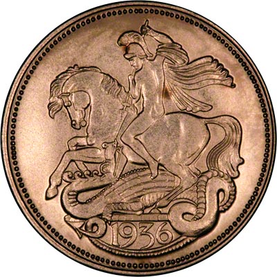 Reverse of 1936 Unofficial Fantasy Pattern Gold Sovereign