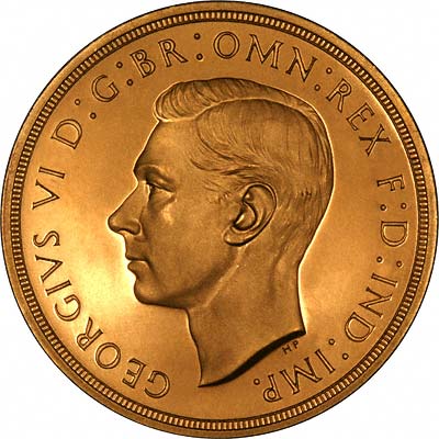 George VI on Obverse of 1937 Gold Proof Coronation Five Pounds