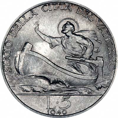 Reverse of 1940 Vatican City 5 Lire