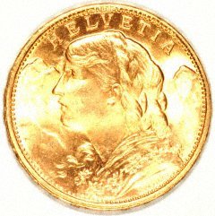 Obverse of 1949 Swiss 20 Francs