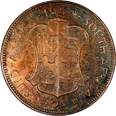 Reverse of 1952 South African Two Shillins Coin