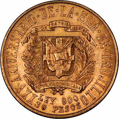 Reverse of 1955 Dominican Republic 30 Pesos