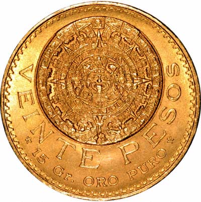 Reverse of 1959 Mexican 20 Pesos