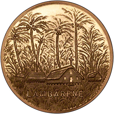 Reverse of 1965 Dr. Albert Schweitzer Gold Medallion