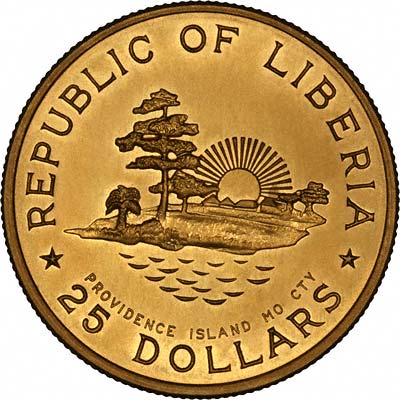 Reverse of 1965 Liberia Gold 25 Dollars