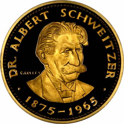 Obverse of 1965 Dr. Albert Schweitzer Gold Medallion