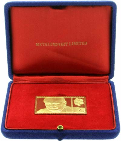 1965 Sir Winston Churchill Gold Fourpence Stamp Replica in Presentation Box