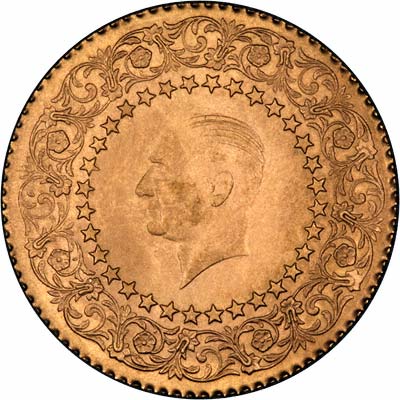 Obverse of 1965 Turkish 50 Kurush Gold Coin