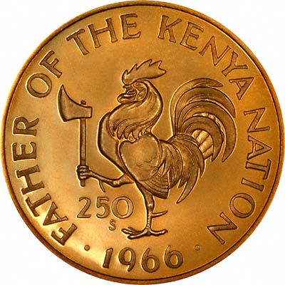 Father of the Kenya Nation' on Reverse of 1966 Kenyan Gold Proof 250 Shillings
