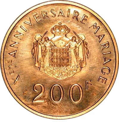 Reverse of 200 Francs of Prince Rainier & Princess Grace of Monaco