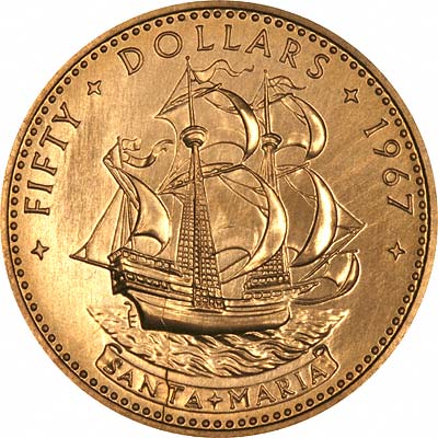 Santa Maria on Reverse of 1967 Bahamian $50