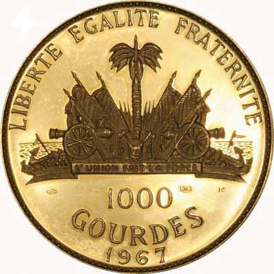 Reverse of 1967 Haiti 1000 Gourdes