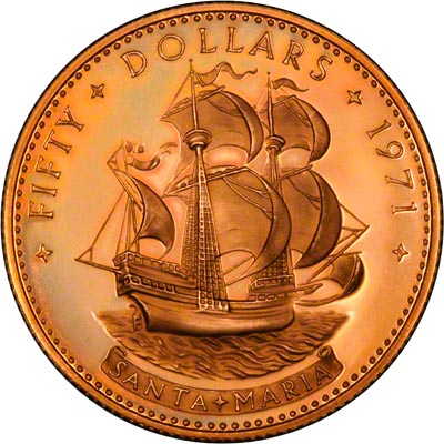 Reverse of 1971 Bahamas Gold Proof Fifty Hundred Dollars