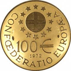 Reverse of 1972 Paneuropean Gold 100 ECUs