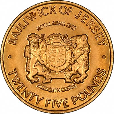 Reverse of 1972 Jersey Gold Twenty Five Pound Silver Wedding Coin
