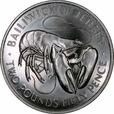 Lobster on Reverse of 1972 Jersey Silver Two Pound Fifty Pence Silver Wedding Coin