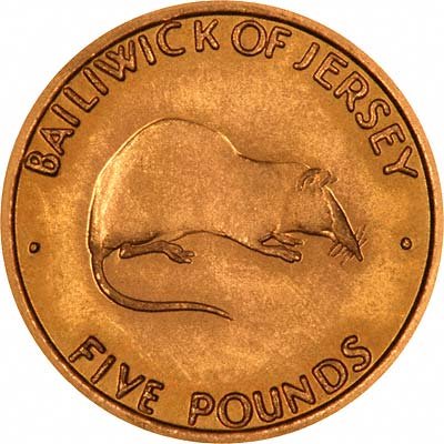 Reverse of 1972 Jersey Gold Five Pound Silver Wedding Coin