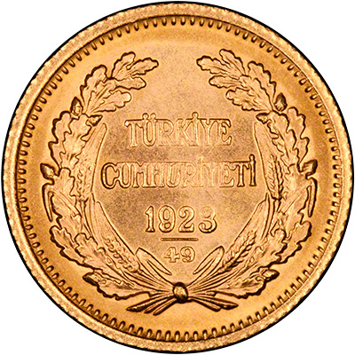 Reverse of 1972 Turkish 50 Kurush Gold Coin