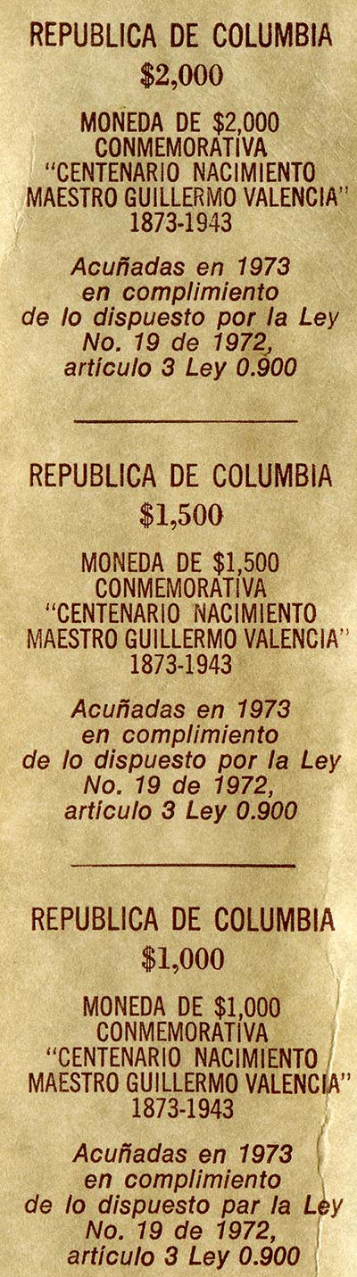 Certificate for 1973 3 Coin Set